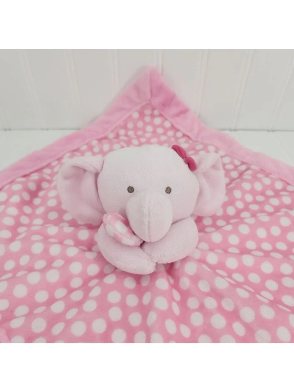 Carters Elephant Lovey Pink Plush Security Blanket Polka Dot Baby Comfort Toy
